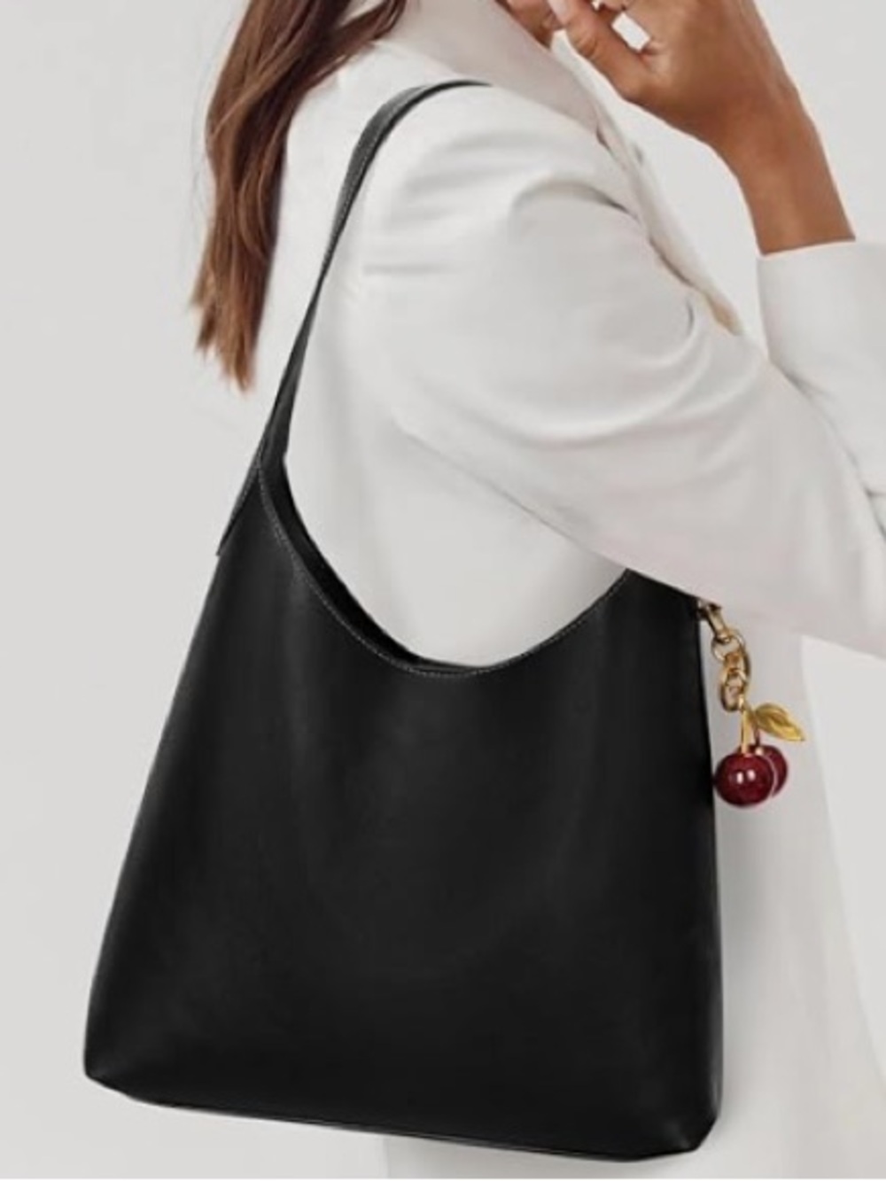 Faux leather Hobo Bag with cherry bag charm